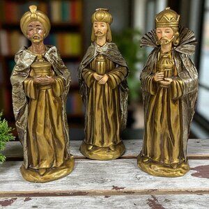 Vintage “Made in Japan” Three Wise Men Nativity Figurines Gold Robes 1940s-60s